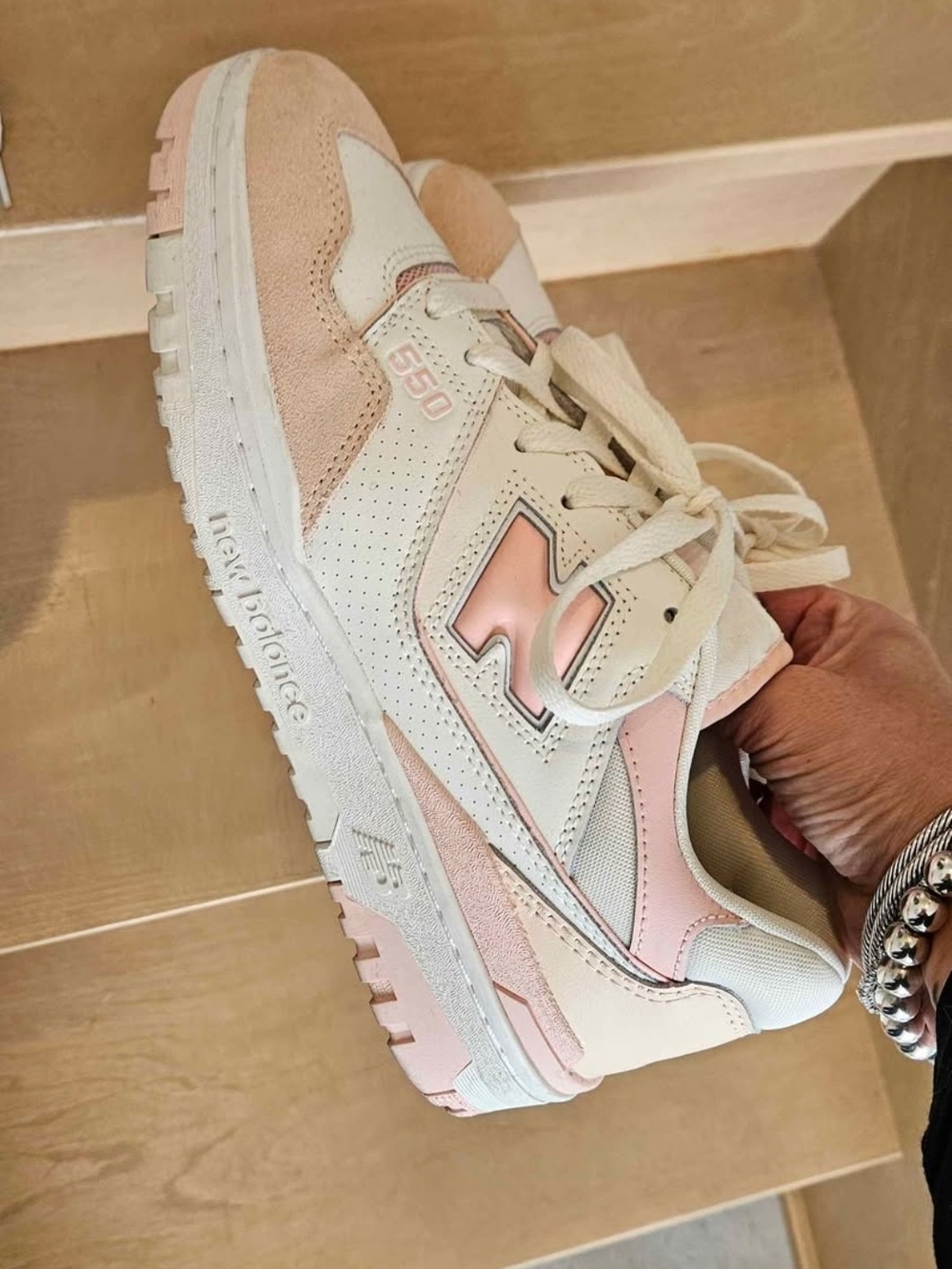 New Balance Women's Cream and Light Pink 550 Sneakers
